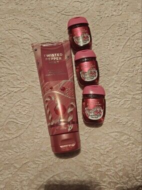 Bath & Body Works Twisted Peppermint Mint Hand Cream and PocketBac Trio - Pink